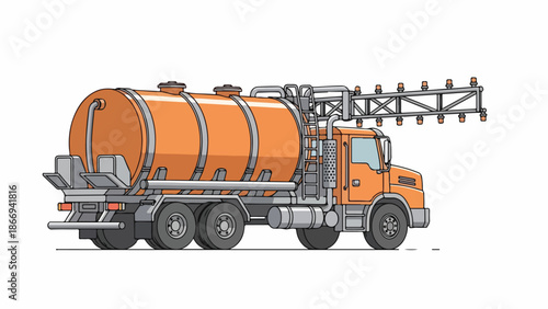 Illustration of an orange truck with a large cylindrical tank and a ladder on the side against a clean white background.