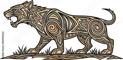 Tribal Geometric Lion Illustration Stylized Ancient Art