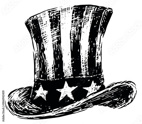 Hand drawn illustration of an Uncle Sam hat depicting an American flag pattern for patriotic celebrations