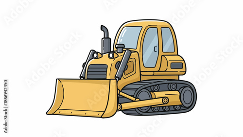 Illustration of a yellow bulldozer with a large blade and tracks on a plain white background.