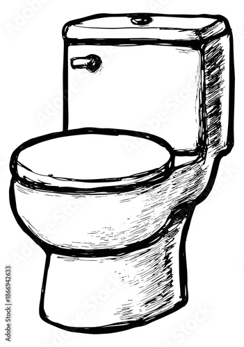 Hand drawn line art illustration of a toilet depicting a bathroom fixture for hygiene and plumbing concepts