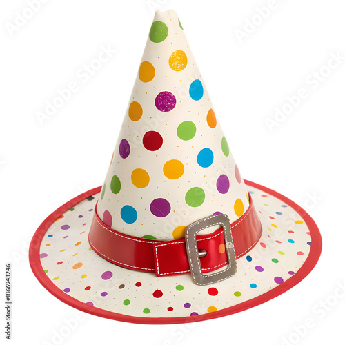 Cone-shaped birthday party hat with buckle on PNG with alpha channel and cut-out