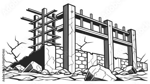 Broken Concrete Structure Collapse Vector Illustration