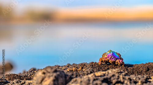 Raw molybdenum ore crystals on black shale with metallic reflections,showcasing strategic mineral resources and clean energy materials for industrial use.
