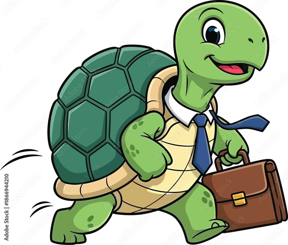 Fototapeta premium happy turtle manager moving on white background