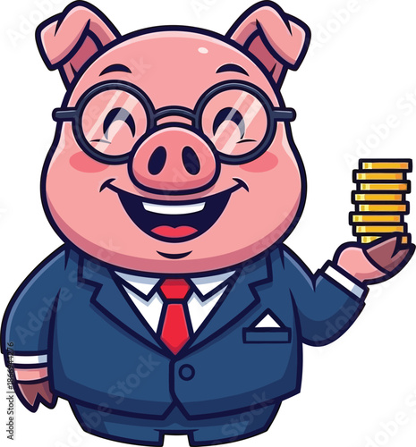 smiling pig banker wearing on white background