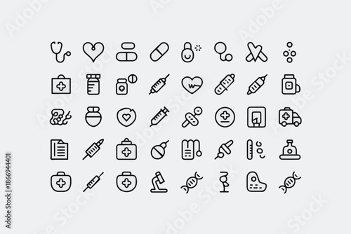 Medical healthcare icons set line art vector design elements for medicine and hospital concepts
