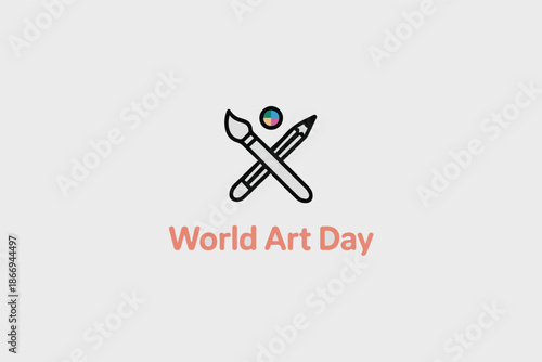 World art day banner with paintbrush and pencil icon creative expression and artistic talent
