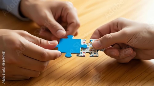 World autism day video of two hands uniting puzzle pieces symbolizing connection and awareness, suitable for autism awareness campaigns and education materials.