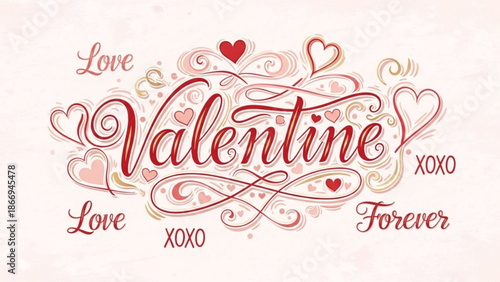 Elegant Valentines Day calligraphy with hearts and swirls romantic lettering for greeting cards and invitations celebrating love and affection