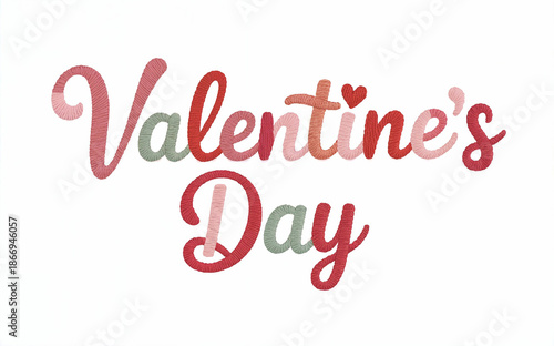 Valentine's Day Text in Red and Green Curved Font heart
