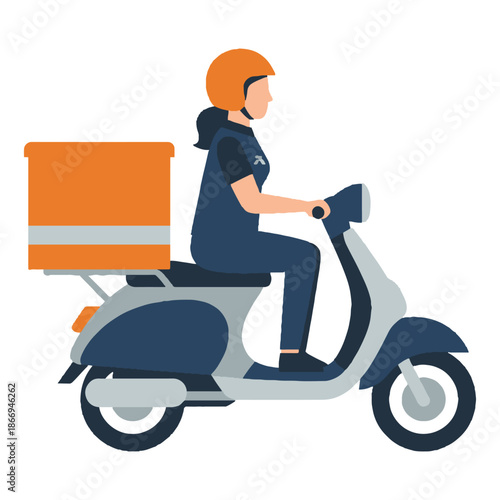 Female Delivery Rider Riding Scooter Flat Vector Illustration for International Women’s Day
