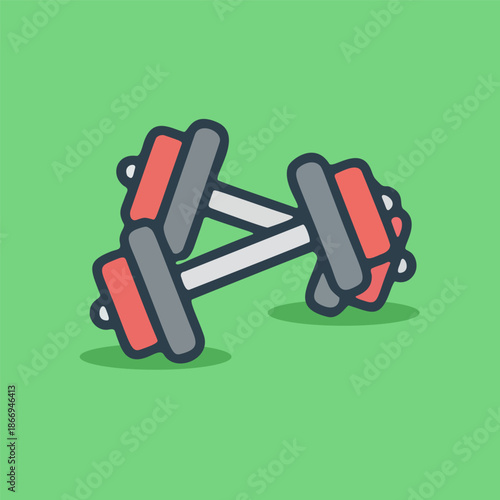 Vibrant cartoon illustration of a pair of dumbbells, ideal for showcasing fitness, exercise, and muscle building activities