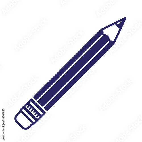 A dark blue pencil with eraser isolated on white background  office supplies
