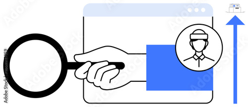 User identification concept. User identification simplified through magnifying glass and browser interface illustration. User identification tools for tech, verification, analytics, UX design, AI