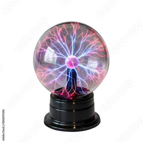 Glowing plasma ball with lightning bolts, transparency for science and tech projects