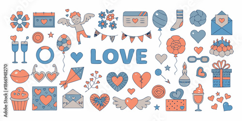 Colorful collection of valentine s day themed icons and illustrations