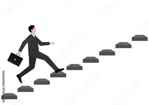 Businessman running upstairs. Business Opportunity and Career Success Concept. Vector Illustration. 