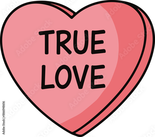 Pink heart candy with true love text vector