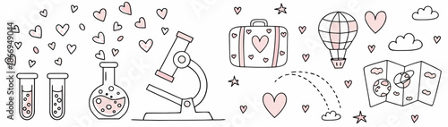 Science meets love and travel in whimsical line art