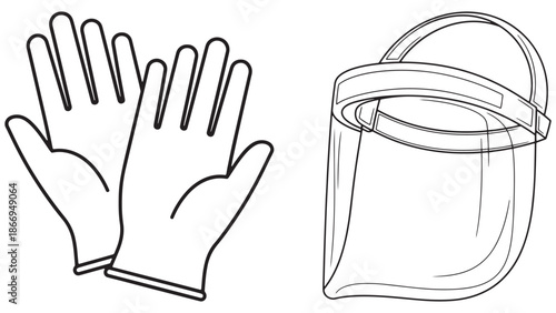 Professional healthcare personal protective equipment set featuring medical gloves and a face shield for clinical hygiene and pharmaceutical industry safety compliance business standards.