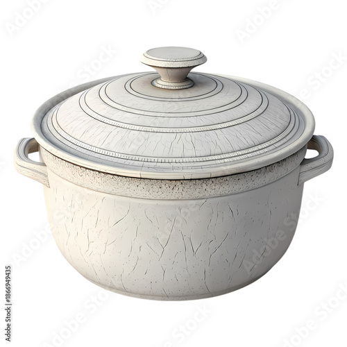 White Ceramic Dutch Oven with Crackle Glaze Finish and Lid Isolated on White Background