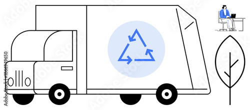 Recycling truck concept. Recycling truck with eco-friendly symbol underlines sustainability and responsible waste management. Recycling promotes greener practices and logistics. For waste management