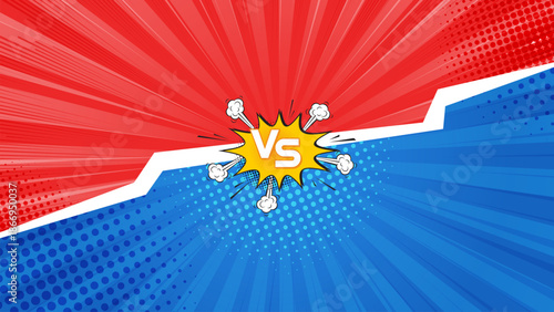 Cartoon comic background fight versus competition poster with halftone effect retro pop art style