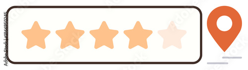 Customer feedback, business reviews, user experience, rating systems, service evaluation, ranking. Rectangular bar with five stars and a location pin on the right. Customer feedback and business
