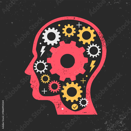 Creative mind with gears and cogs turning in innovative thinking