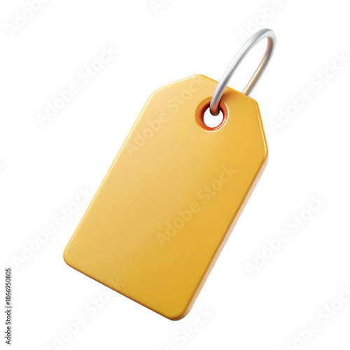 3D Glossy Yellow Price Tag Label Isolated on White Background for Sale and Promotion
