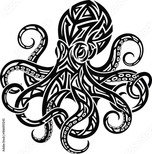 black octopus with tribal tentacles
