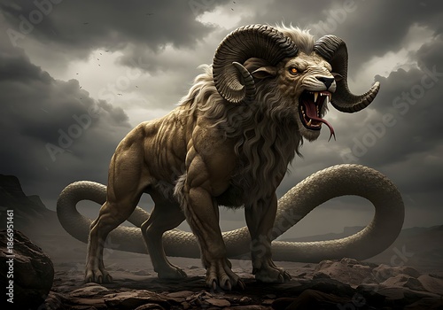 Mythical Chimera Creature with Lion Goat Snake Elements