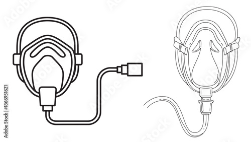 Professional respiratory oxygen mask set for intensive care unit patient support and pharmaceutical medical equipment manufacturing business branding resources for hospitals.