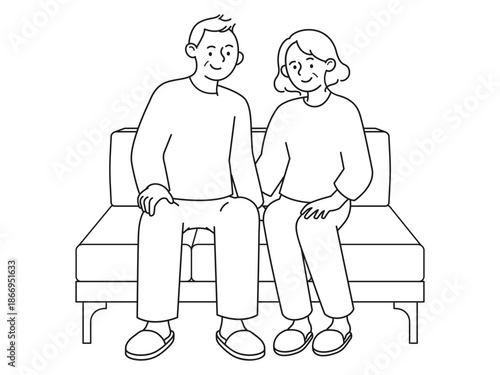 Refined line art illustration of a senior couple conveying calm confidence and mature values, intended for brand identity, digital services, and modern lifestyle messaging