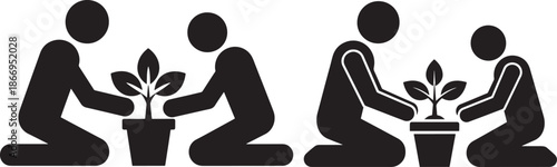 Community Gardening and Teamwork Concept Featuring People Planting Saplings for Environmental Conservation