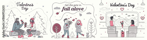 Valentine's Day romantic couples illustrations