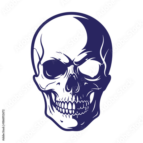 Human skull illustration in blue and white colors  scary face  death symbol
