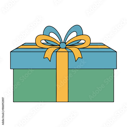 Gift-wrapped present with blue box, yellow ribbon, decorative bow, ready for celebration delight.