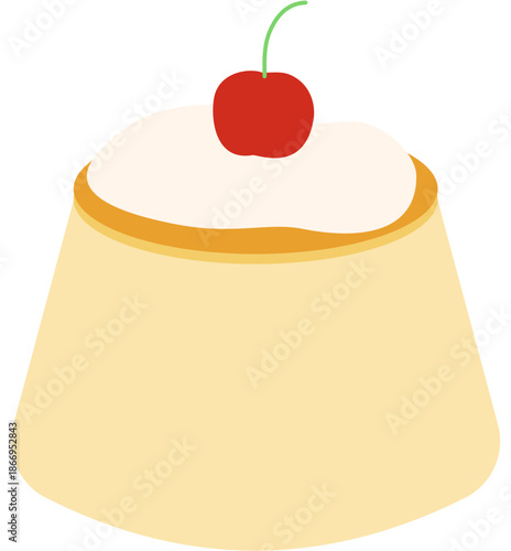 Pudding Caramel Custard with Cherry on Top Dessert Illustration 