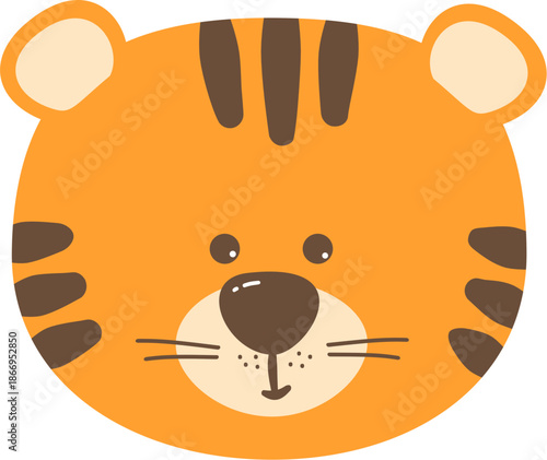 Cute Tiger Head Cartoon Character Illustration 
