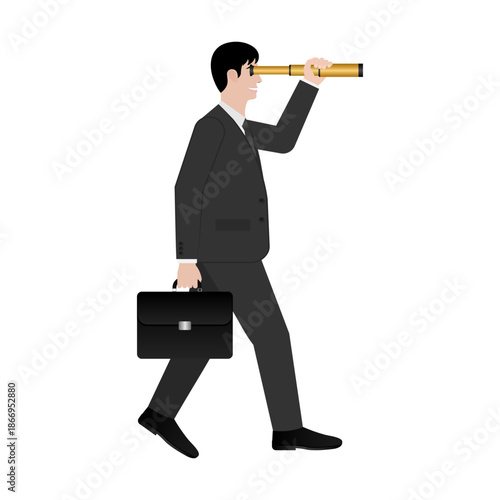 Businessman using Telescope looking for New Opportunity. Business Opportunity and Future Career Concept. Vector Illustration.
