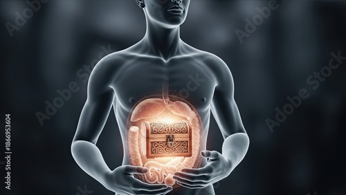 Man Holding Digital Human Body.