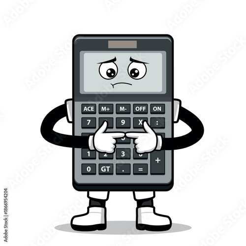 CALCULATOR CARTOON WITH EXPRESSION REGRET