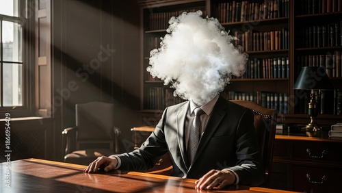 Man in Suit with Cloudy Page.