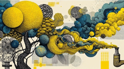 Abstract Vibrant Illustration Featuring Organic Forms and Patterns