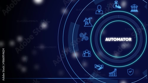 Automation Technology Concept with Business and Graphs on Dark Background with Neon Blue Accents finance