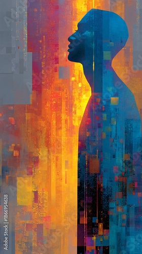 Abstract Human Silhouette Against Colorful Digital Background
