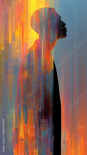 Abstract Profile Silhouette with Colorful Digital Background