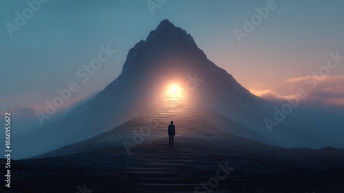 Wallpaper Mural Silhouette of person with glowing orb near mountain peak. Torontodigital.ca